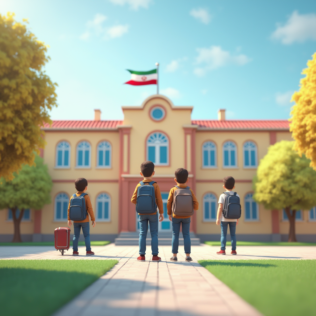 3d and high quality image of the school yard while the male students are standing inside with their 6kbh9r1d4hed2sedv4au 1 1